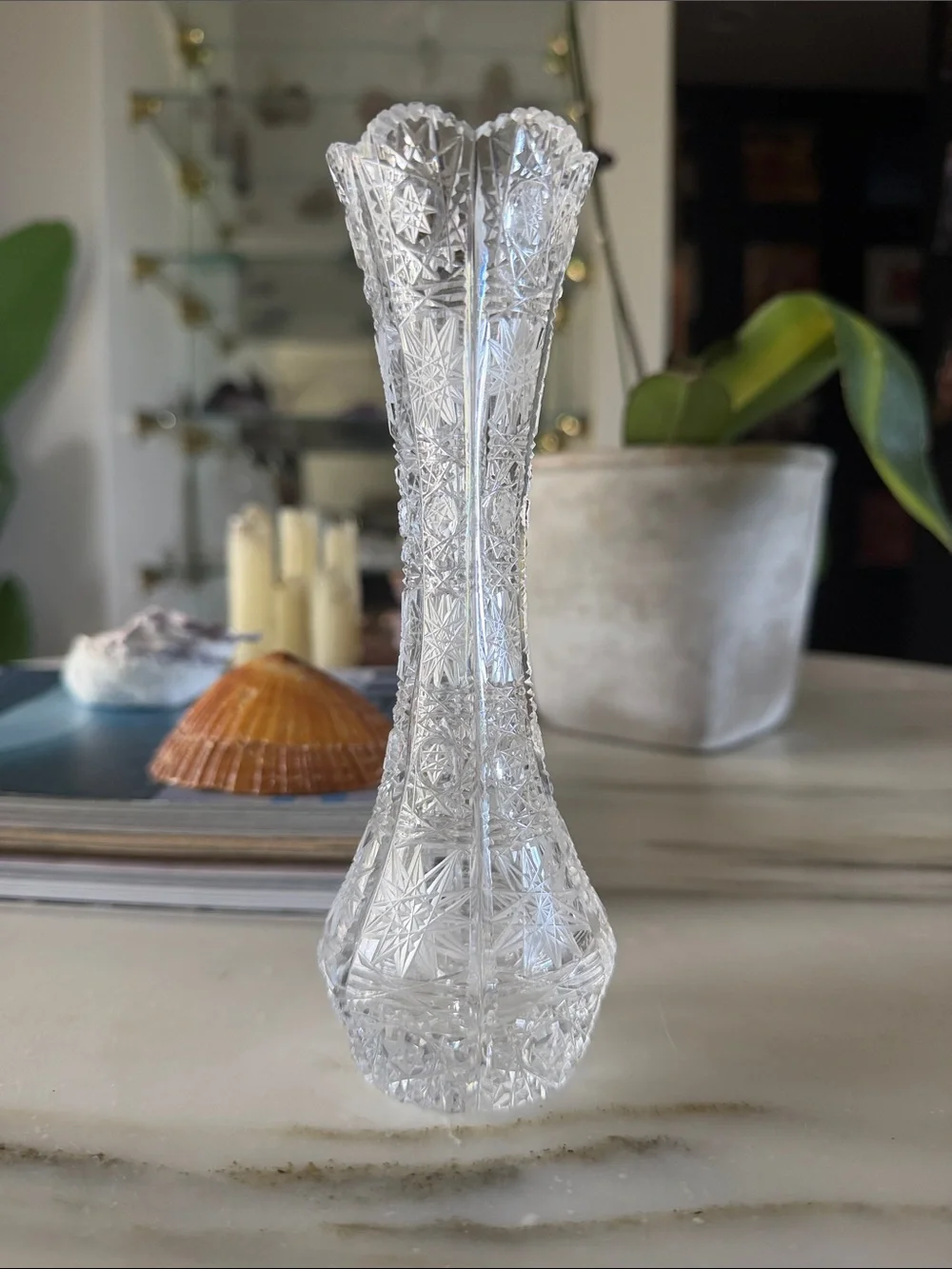 Clear Bohemian Crystal Cut Bud Vase - Elegant Clear Home Accent